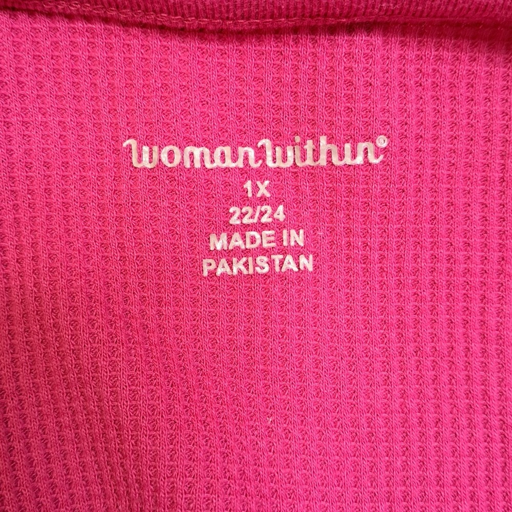 Woman Within Henley Top Womens 22/24 Pink Waffle Knit Short Sleeve Button Neck - Picture 10 of 13